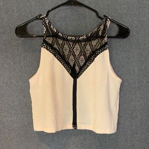 NaaNaa Open Back Cream Top with Black Lace